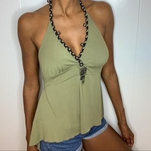 Shoulder green Halter neck tie neck with accents